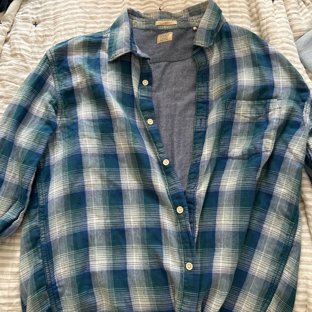 Lucky Brand Blue and Green Casual Button Down Shirt